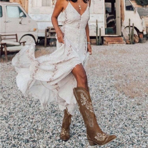 Wide Calf Knee High Western Cowgirl Boots, Rhinestones With Classic Embroidery - Picture 5 of 7